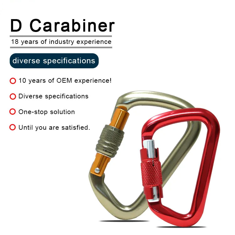 DG Buddy CE-certified heavy duty locking carabiners in red and gold for industrial and outdoor use