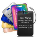 High-visibility aluminum alloy luggage ID tag for business travelers.
