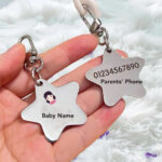 Custom metal name tag for school bags featuring student name and cute avatar.