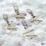 Durable zinc alloy school bag hardware with laser-engraved emergency contact info.