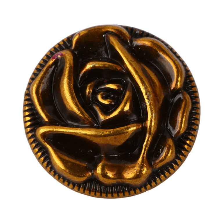 Decorative metal button with symmetrical circular motif for leather goods