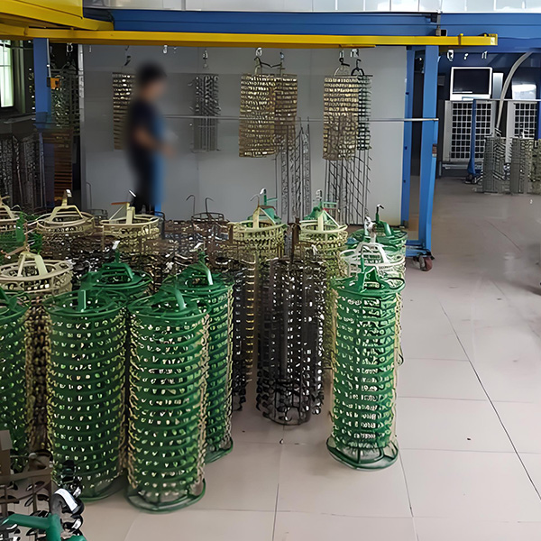 Rack plating process for handbag hardware accessories with metal parts plated individually on hanging racks