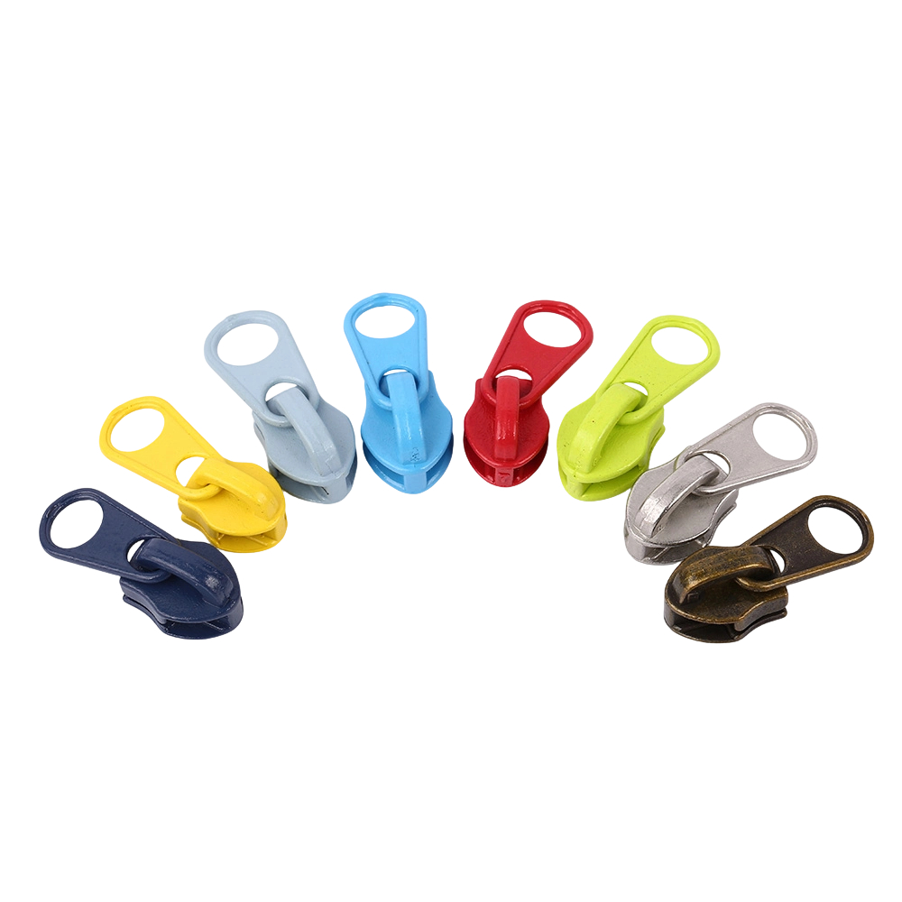 Multi-color round loop metal zipper sliders for apparel