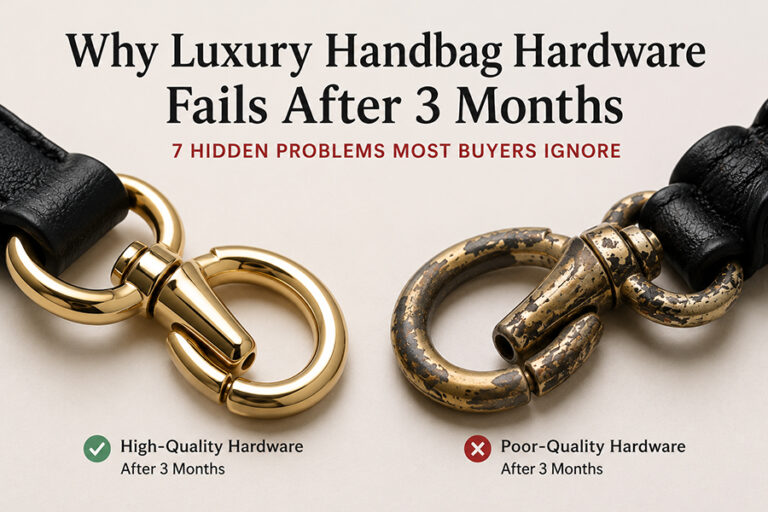 High-quality vs. poor-quality swivel hooks for luxury handbag hardware, visually illustrating the article title 'Why Luxury Handbag Hardware Fails After 3 Months - 7 Hidden Problems Most Buyers Ignore'.