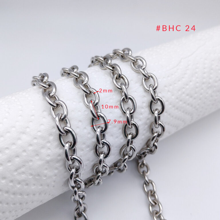 #BHC 24 stainless steel oval link chain with 2mm wire diameter for luxury handbags.