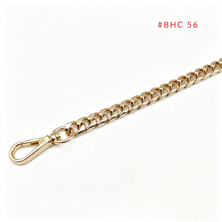 High‑quality gold curb chain for handbags with durable swivel lobster clasp, designed as a premium gold handbag chain strap for modern bag designs.
