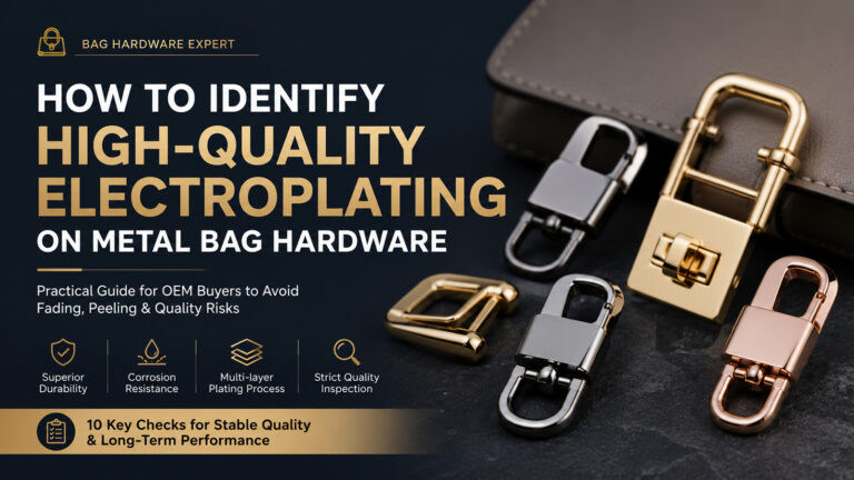 A professional guide to identifying high-quality electroplating on metal bag hardware, featuring premium gold and silver buckles.