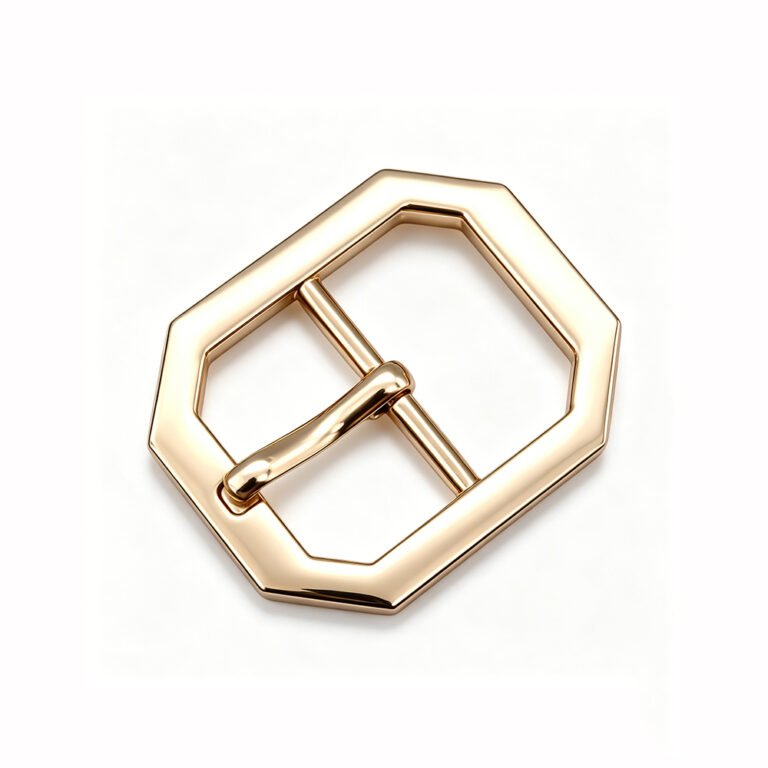 Luxury octagonal metal pin buckle with smooth polished surface for leather craft.