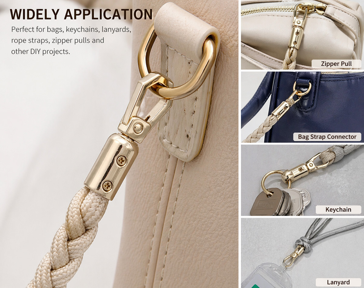 Metal cord end hook application for handbag strap rope and leather accessories