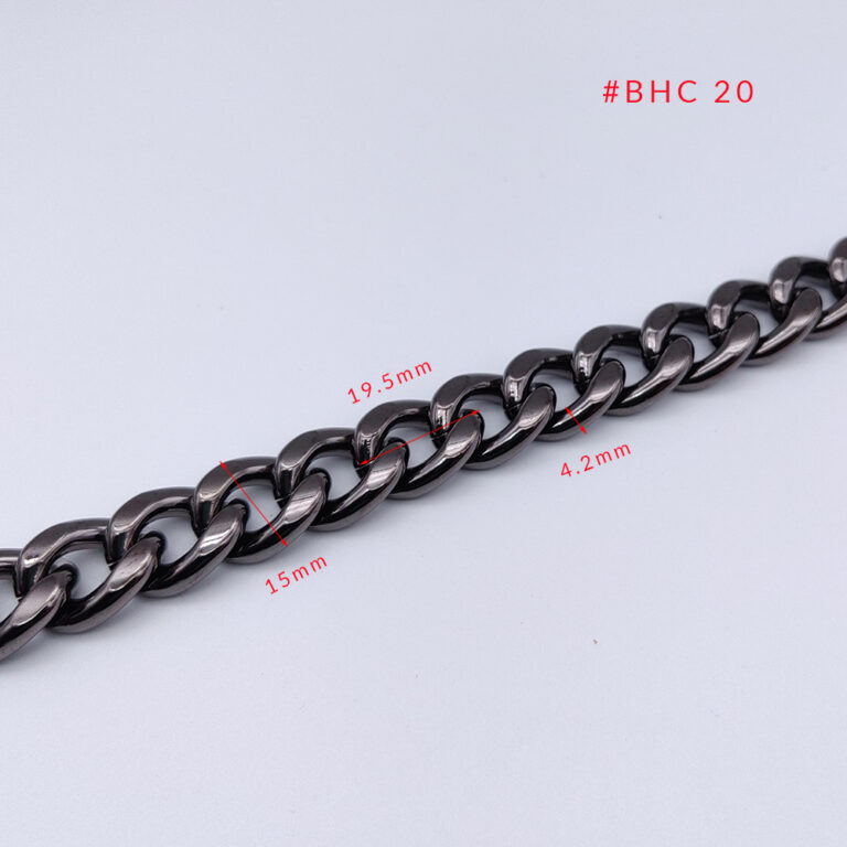 Gunmetal metal handbag chain strap with 19.5mm flat curb chain dimensions