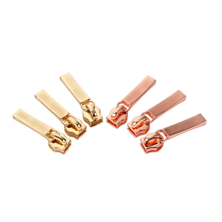 Slim light gold and rose gold metal zipper slider puller for leather bags