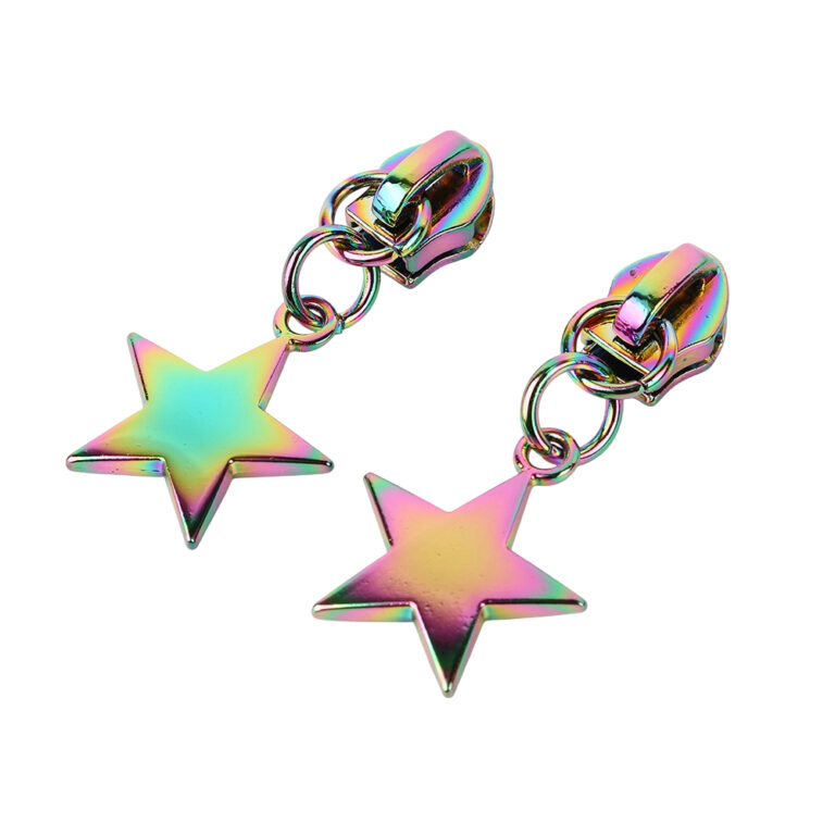 High quality star zipper pull for handbags with colorful plating and smooth surface.