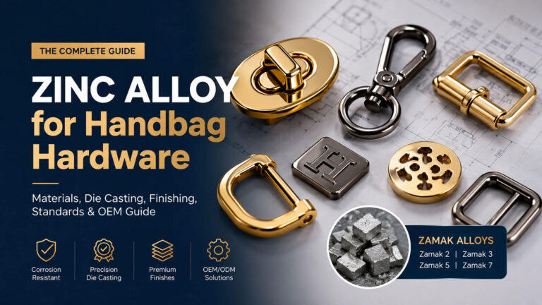 A premium guide cover defining the best metal for handbag hardware, featuring high quality zamak zinc alloy components with electroplating and PVD coating, directly answering is zinc alloy good for handbag hardware.