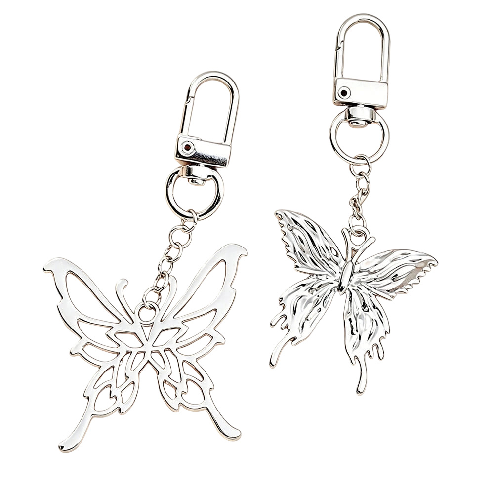 Pair of zinc alloy butterfly keychains with swivel snap hooks by handbag hardware manufacturer DG Buddy.