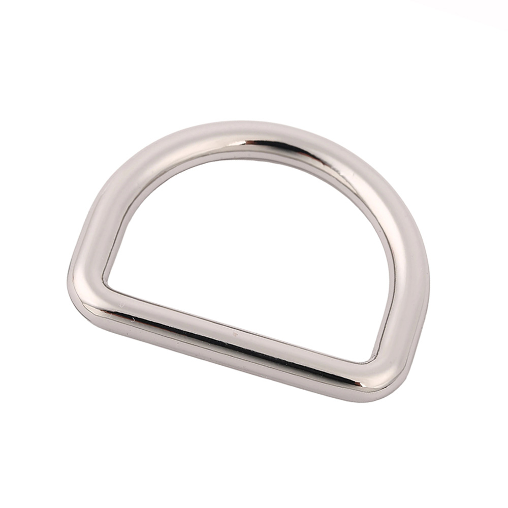Durable silver nickel metal D-ring fastener for luggage strap and purse hardware replacement.