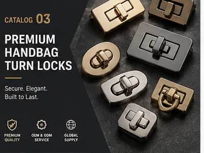 Metal handbag turn lock hardware for luxury bags, purse closure and security fastening systems