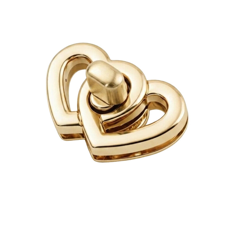 Premium rack plating light gold heart turn lock for luxury brand purse and handbag.