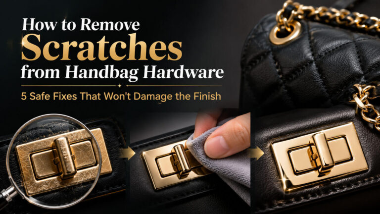 How to remove scratches from handbag hardware using safe polishing methods on gold plated bag hardware