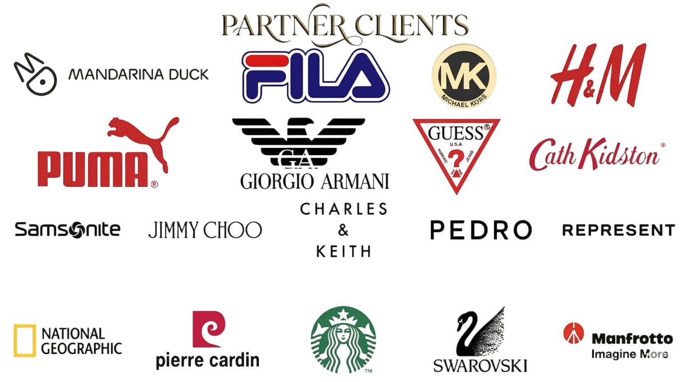 Reliable OEM handbag hardware manufacturer partner clients including Michael Kors, Armani, Guess, and Fila.