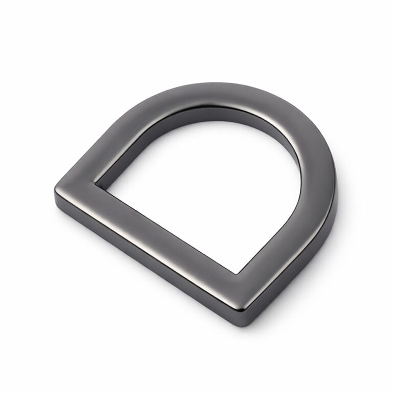 Premium quality gunmetal metal D-ring in black nickel finish for heavy duty handbag strap connection.