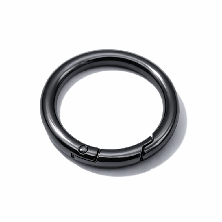 Premium gunmetal round spring gate ring in black nickel finish for heavy duty bag strap connection.