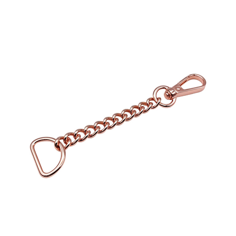 Luxury rose gold purse chain with lobster clasp and D ring from OEM bag hardware factory China.