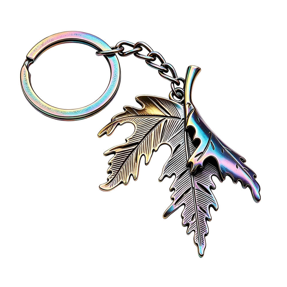 Rainbow promotional keychain with premium rack plating and salt spray testing approved finish.