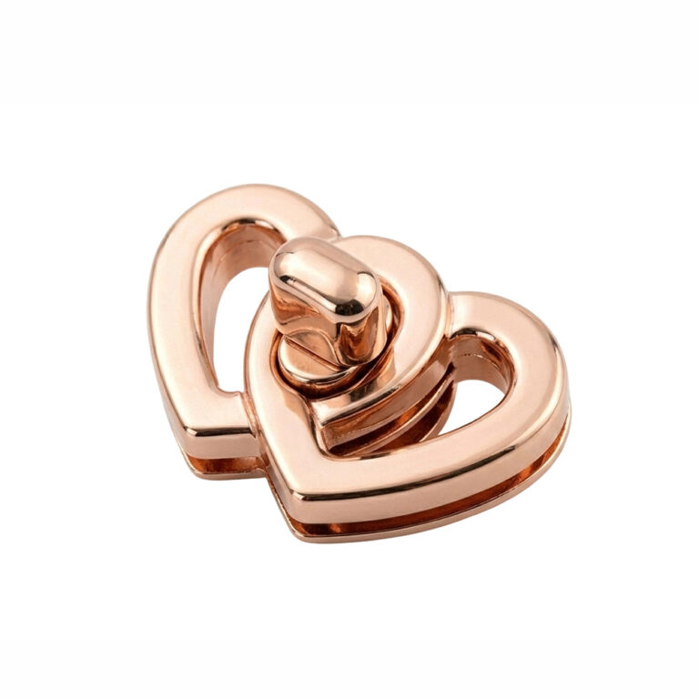 Premium rack plating light gold heart turn lock for luxury brand purse and handbag.