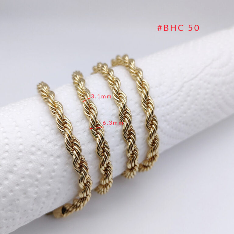 Wholesale 6.3mm gold rope chain bag strap with thickness specifications.