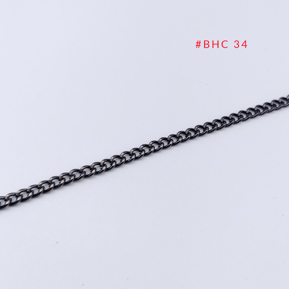 Close-up of a slim gunmetal handbag replacement chain with a corrosion resistant finish.