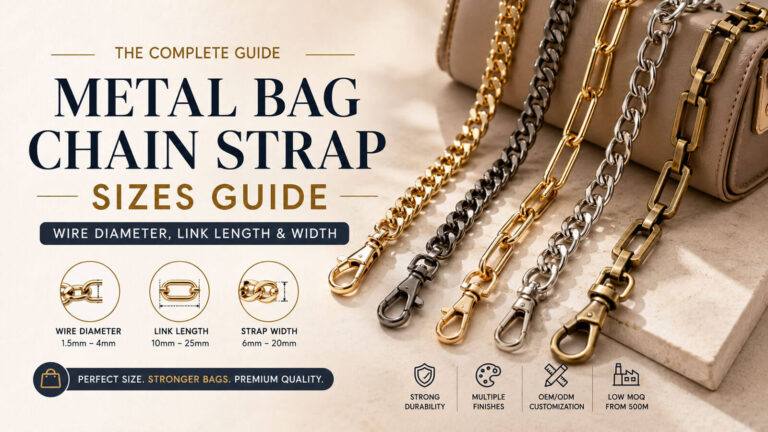 Various metal bag chain strap sizes with swivel snap hooks, showcasing the best chain strap size for crossbody bags and clutches.