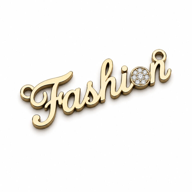 DG Buddy custom metal logo hardware with cursive script design for luxury bags.
