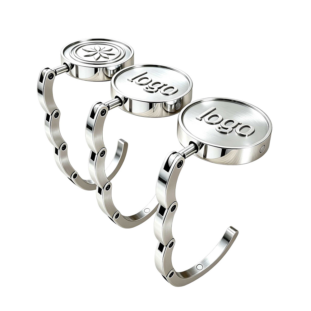 Custom logo foldable purse hook manufacturer products featuring a zinc alloy structure.