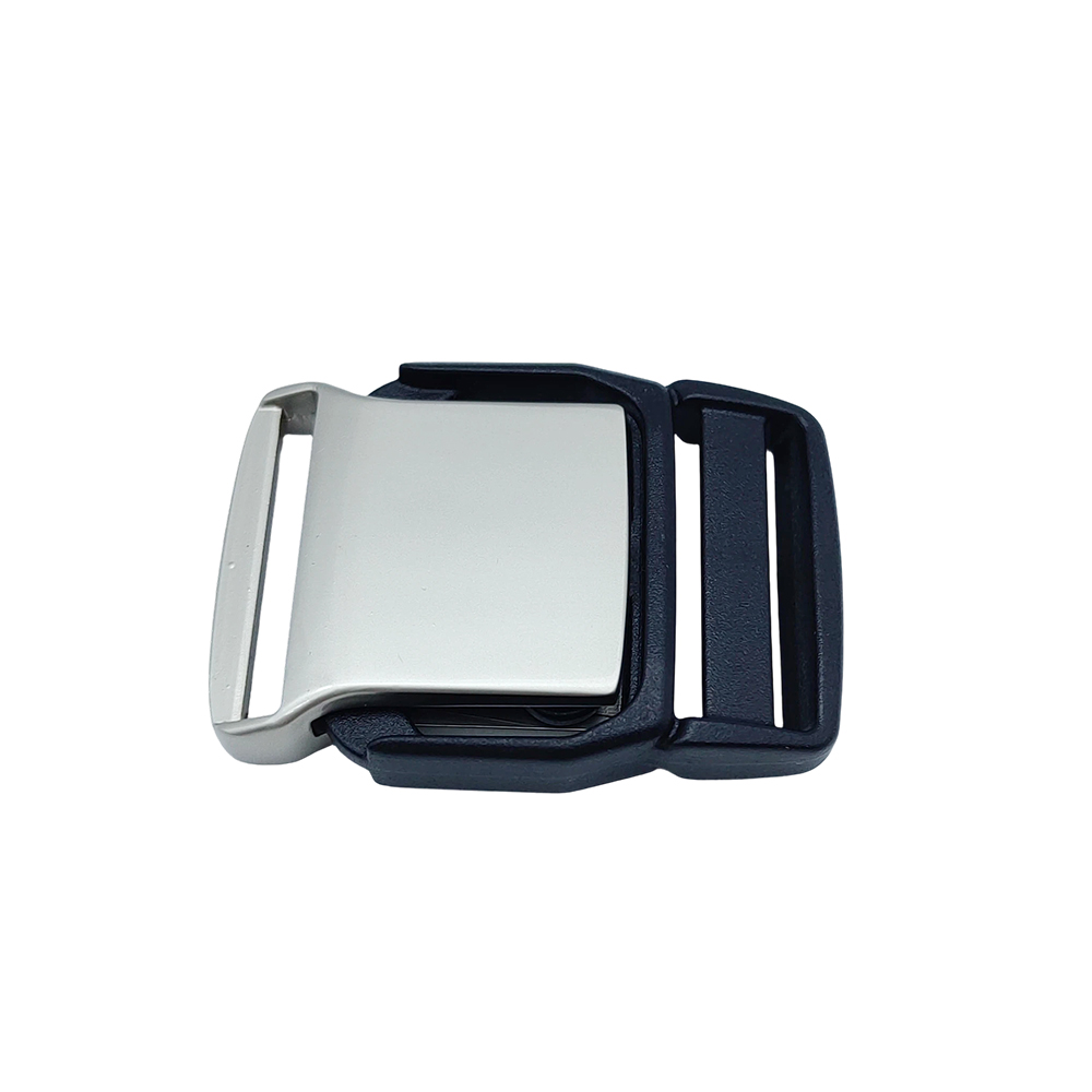 Top view of a blank custom webbing buckle from a side release buckle factory in China, ready for personalized branding.