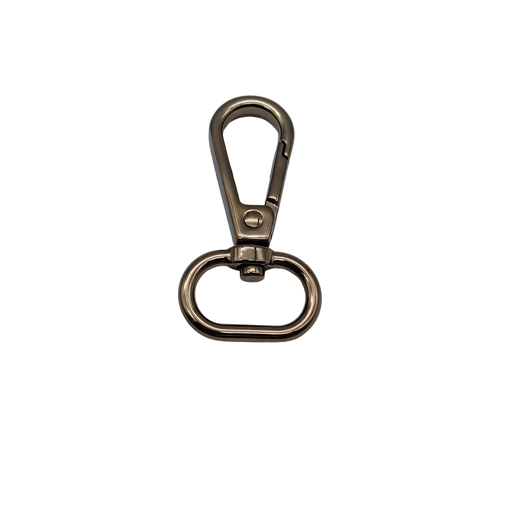 Front view of custom swivel metal snap hook in gunmetal coffee tone, perfect for bag strap snaps.