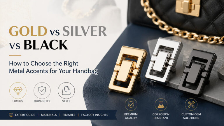 Gold vs silver vs black handbag hardware guide comparing luxury bag metal hardware finishes and custom plating options