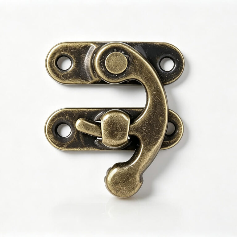 Locked antique brass handbag lock hardware and swing latch clasp on a clean white background for premium purse designs.