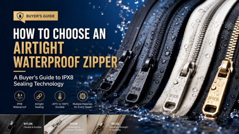 How to choose an airtight waterproof zipper with IPX8 waterproof performance, comparing nylon airtight zipper, resin airtight zipper, and metal airtight zipper for diving suits, outdoor gear, protective clothing, and camera bags.