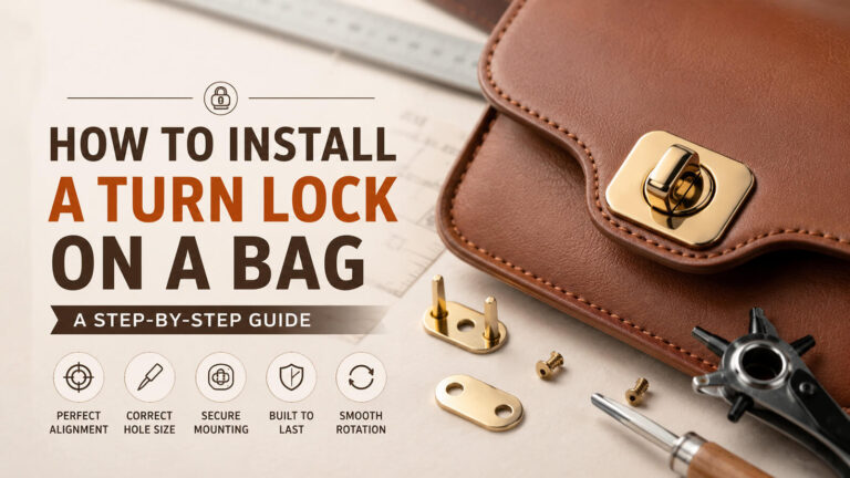 How to install a turn lock on a bag with professional turn lock installation steps, bag turn lock hardware, twist lock closure and zinc alloy turn lock for leather handbags