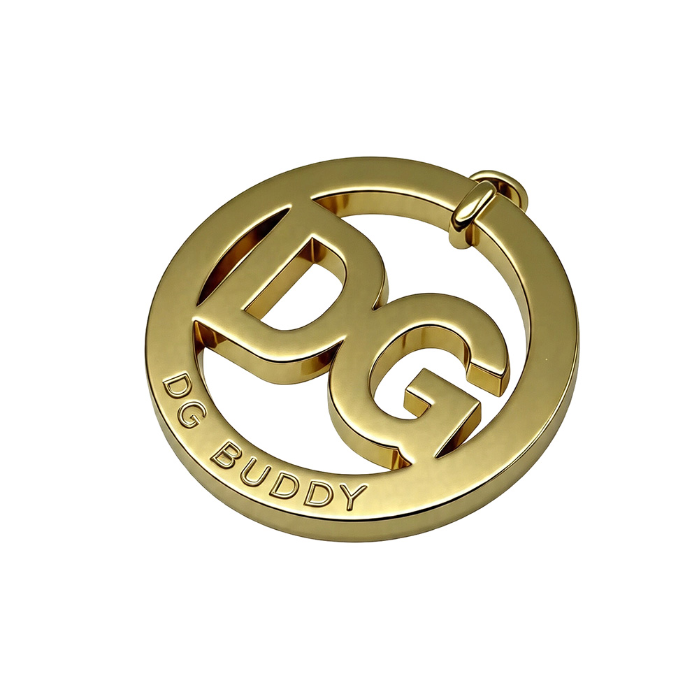 Luxury metal logo tag wholesale with precision polishing for handbag logo hardware.