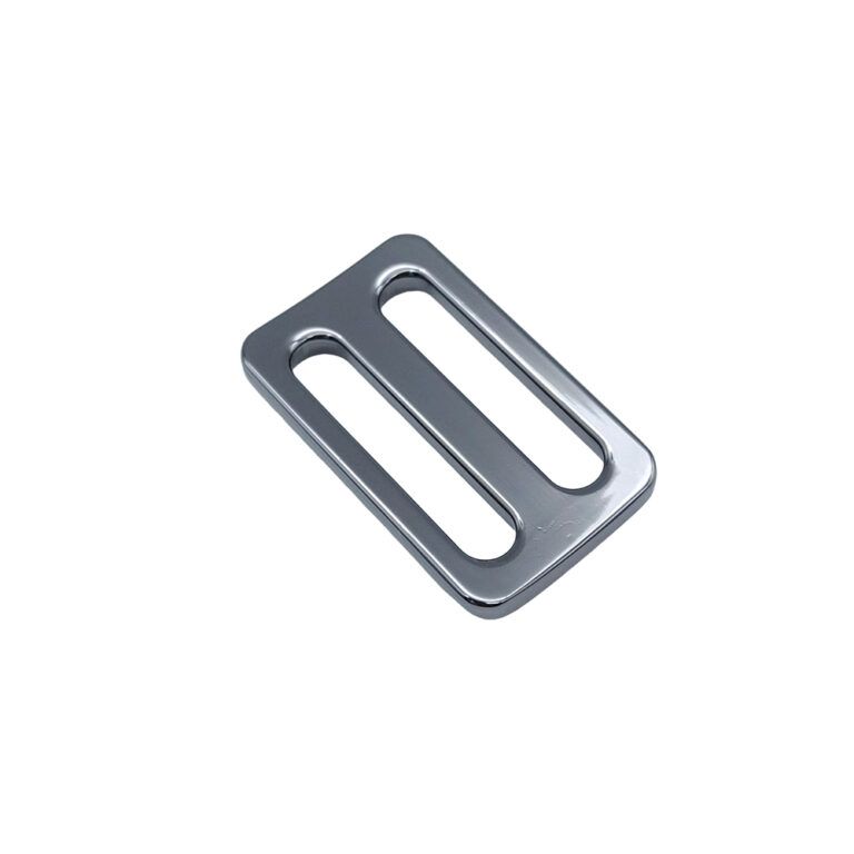 Curved metal strap connector for handbags with electroplated gunmetal finish