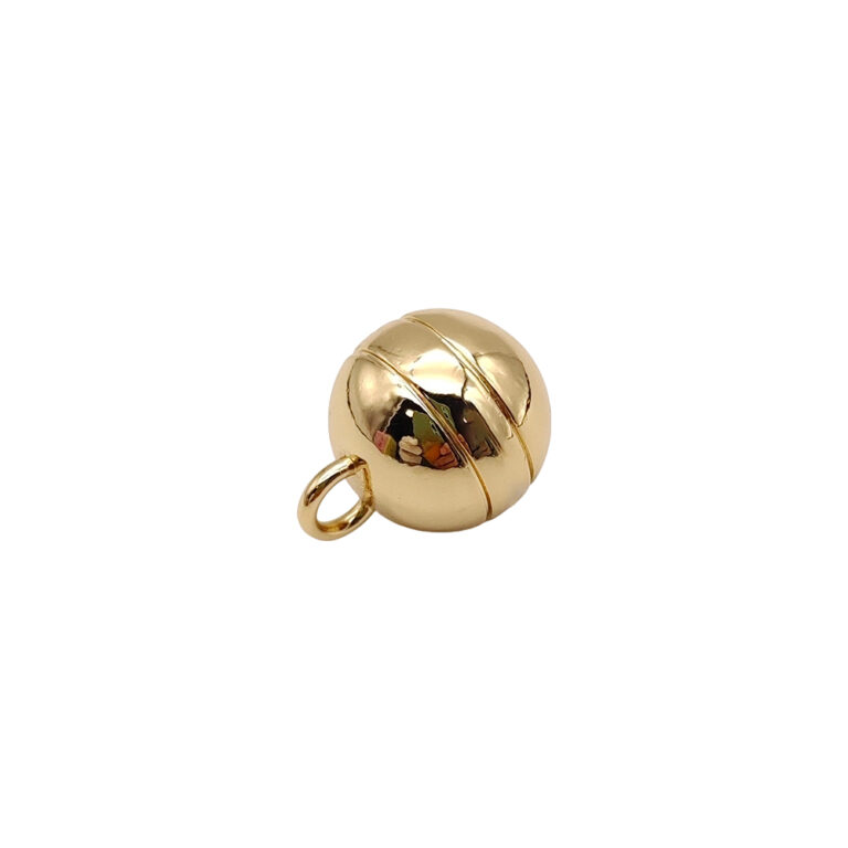 Polished round ball charm with jump ring connector in high quality gold plating.