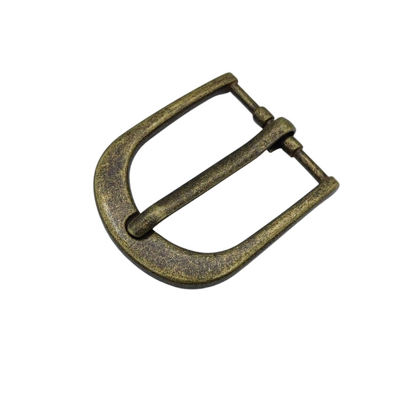 26mm antique bronze belt buckle shown from a front angle with a thin rectangular frame and roller bar