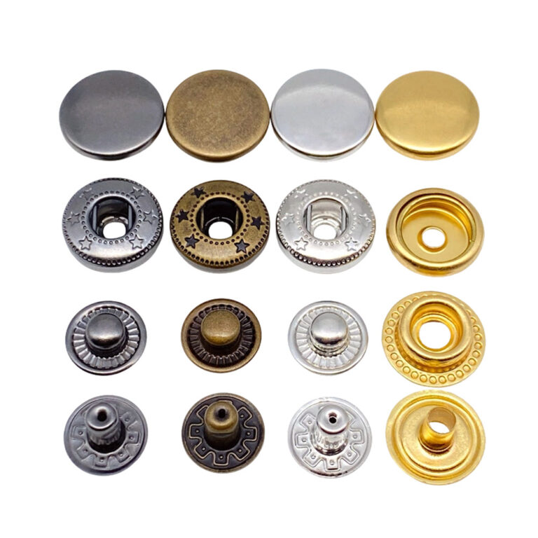 Premium antique brass snap fastener featuring durable zinc alloy die casting and strong spring tension for bags and jackets.