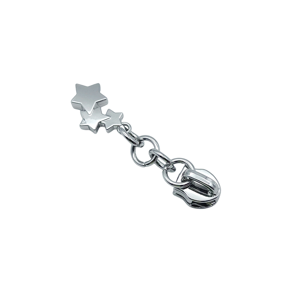 5# star zipper pull assembly with clasp, chain links, and metal star charms
