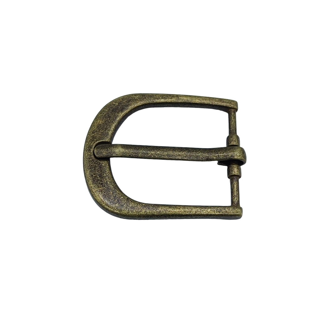Antique bronze roller buckle front view showing the central bar and compact metal frame