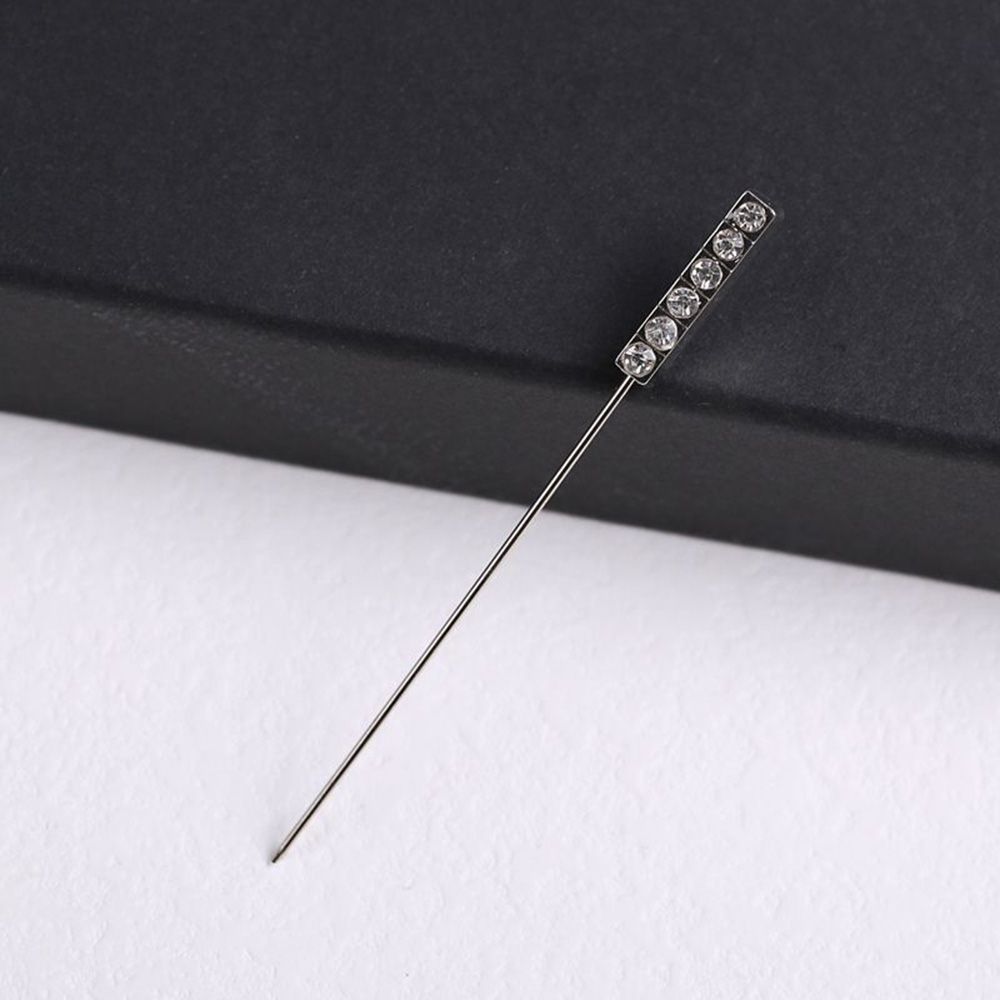 Black crystal bar metal lapel stick pin with a slim decorative post