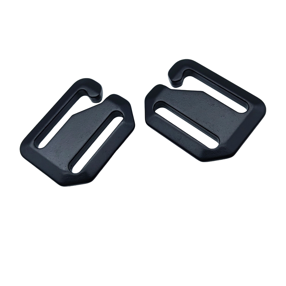Pair of black zinc alloy G-hook connectors for webbing and bag straps