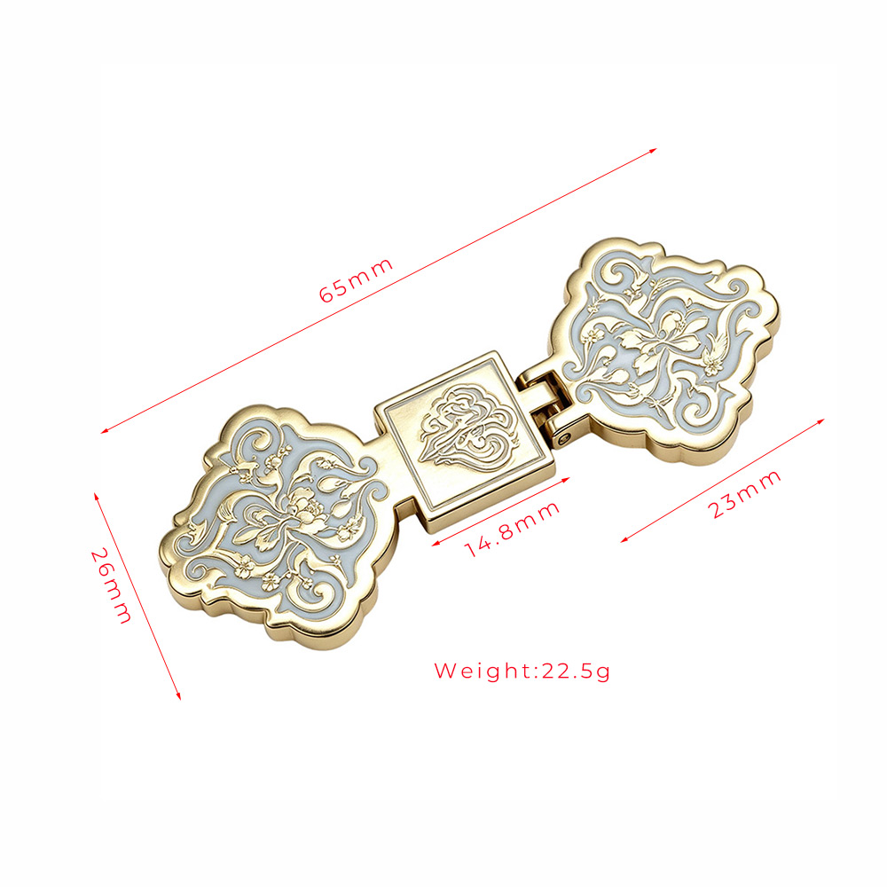 Custom gift box metal clasp with dimensional callouts and product weight reference
