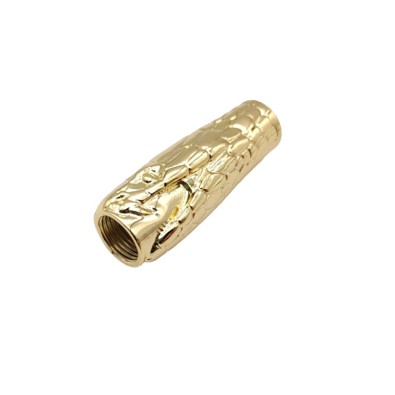 Gold plated custom metal cable sleeve connector with snake pattern and threaded opening